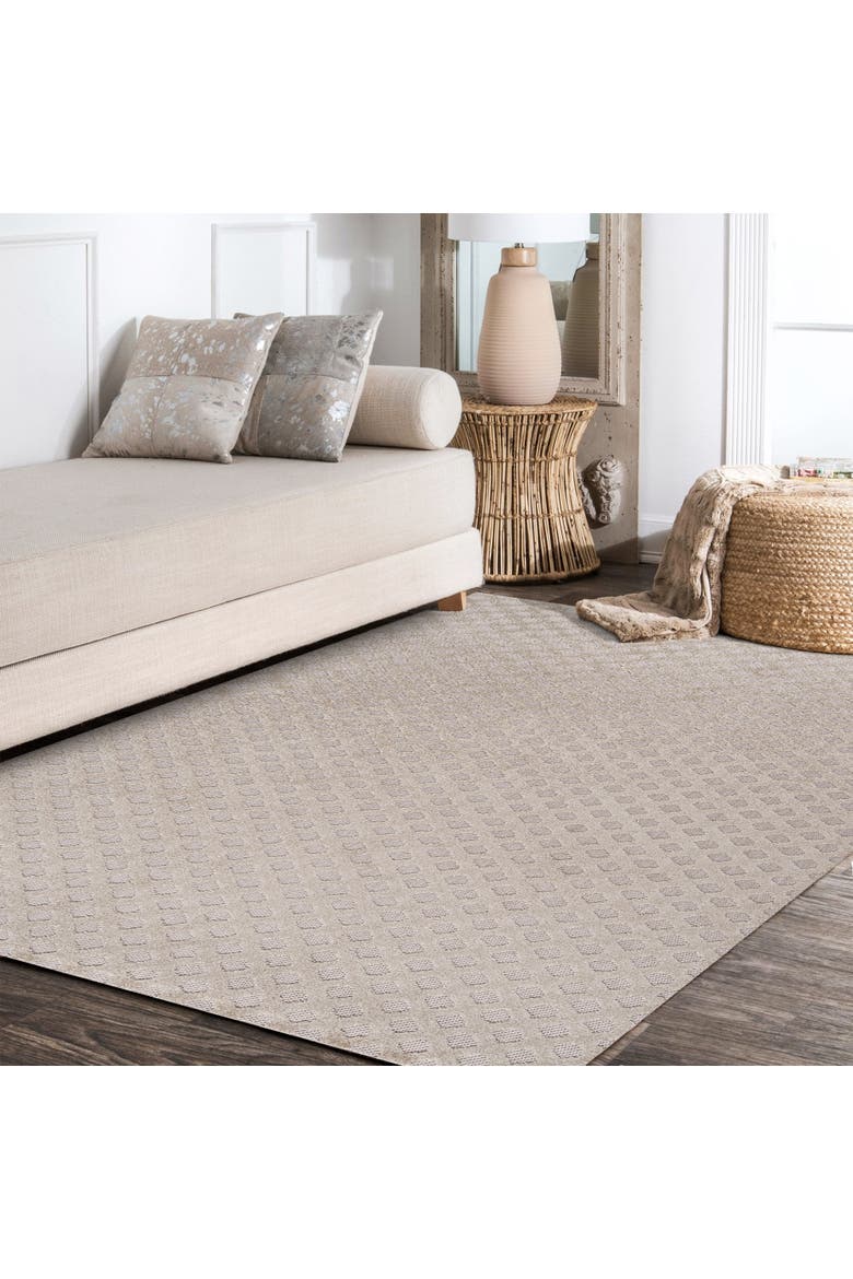 Rabat High-Low Pile Mini-Diamond Trellis Indoor/Outdoor Area Rug, Alternate, color, Beige