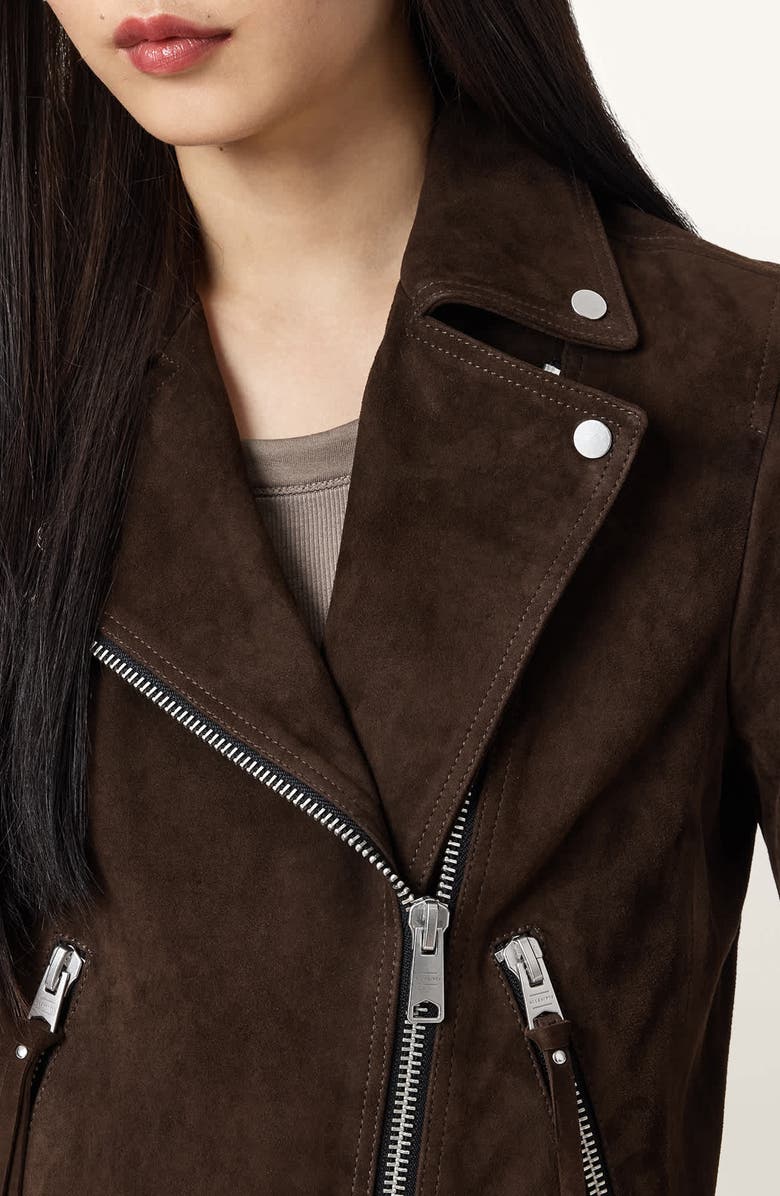 AllSaints Dalby Suede Moto Jacket, Alternate, color, Fango Brown