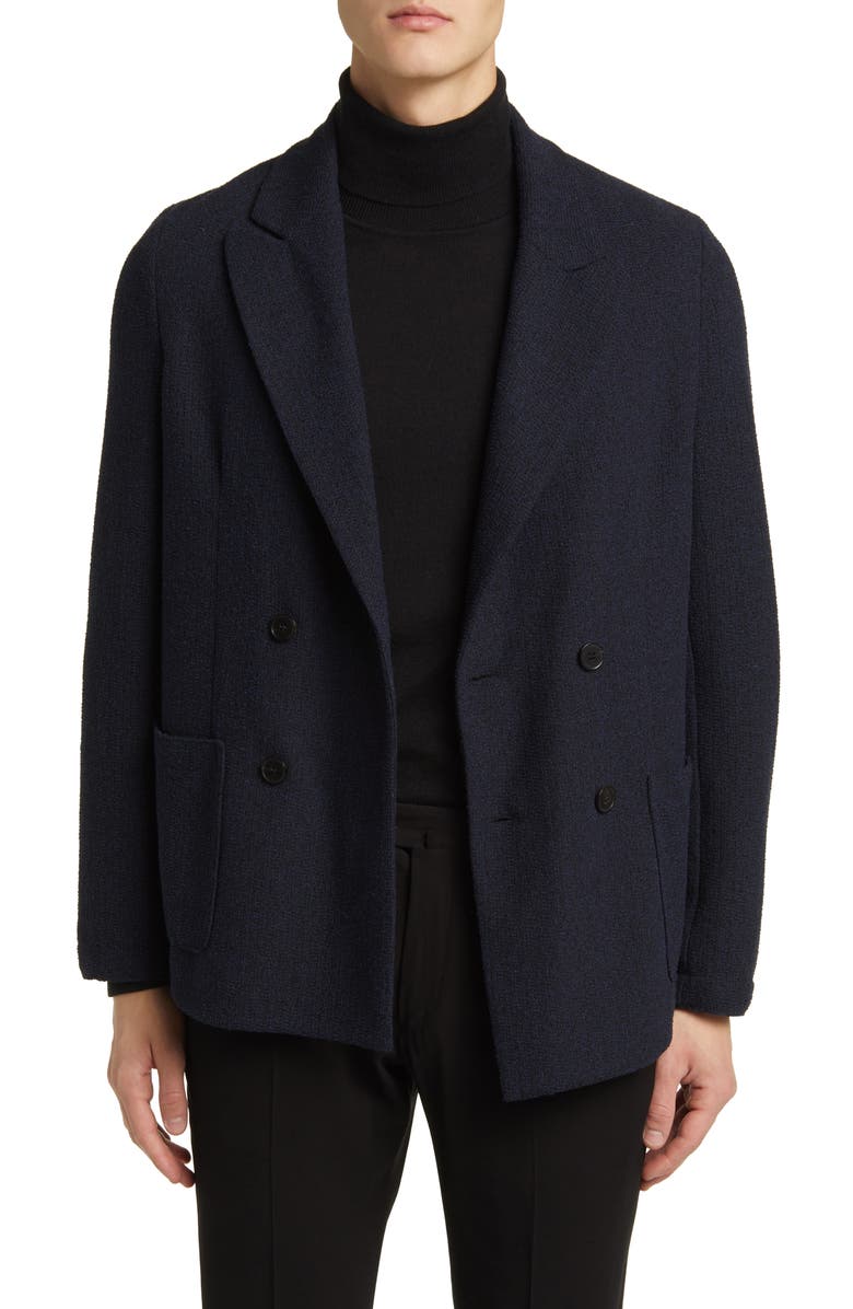 Harris Wharf London Peak Lapel Double Breasted Blazer, Alternate, color, Blue Black