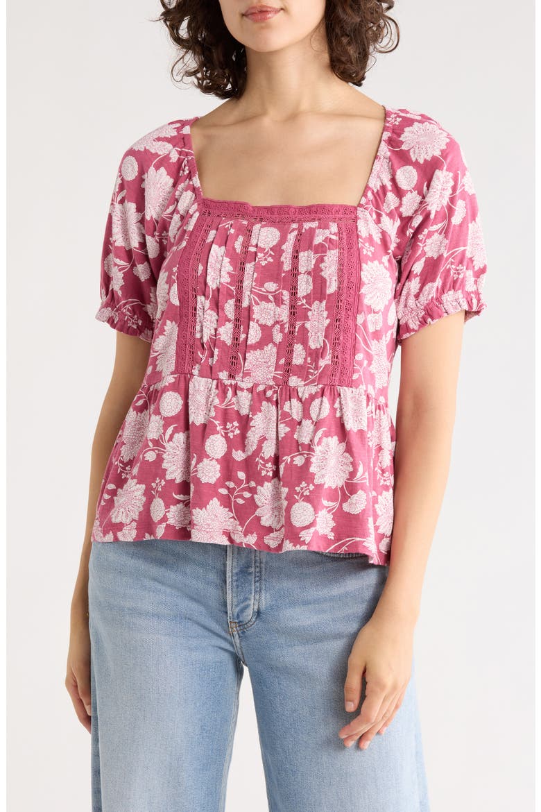 Short Sleeve Pintuck Trim Top, Main, color, BERRY MULTI