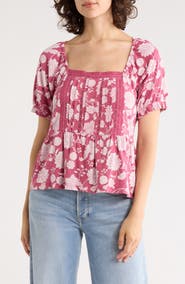 Lucky Brand Short Sleeve Pintuck Trim Top