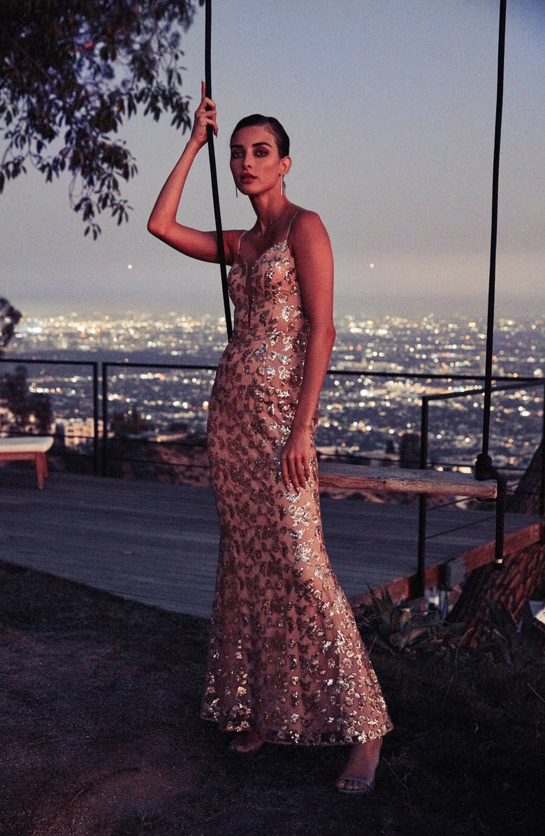 Dress the Population Mara Lace & Sequin Evening Gown, Alternate, color,