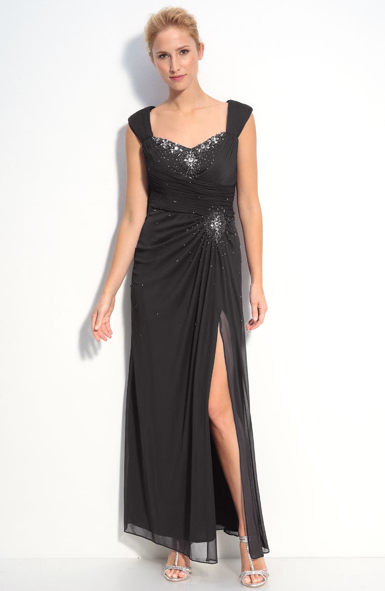 Xscape Evenings Xscape Beaded Mesh Gown, Main, color, 