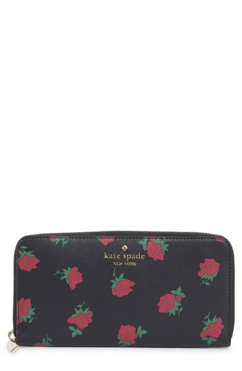 Kate Spade New York Madison Rose Toss Printed Large Continental Wallet In Black
