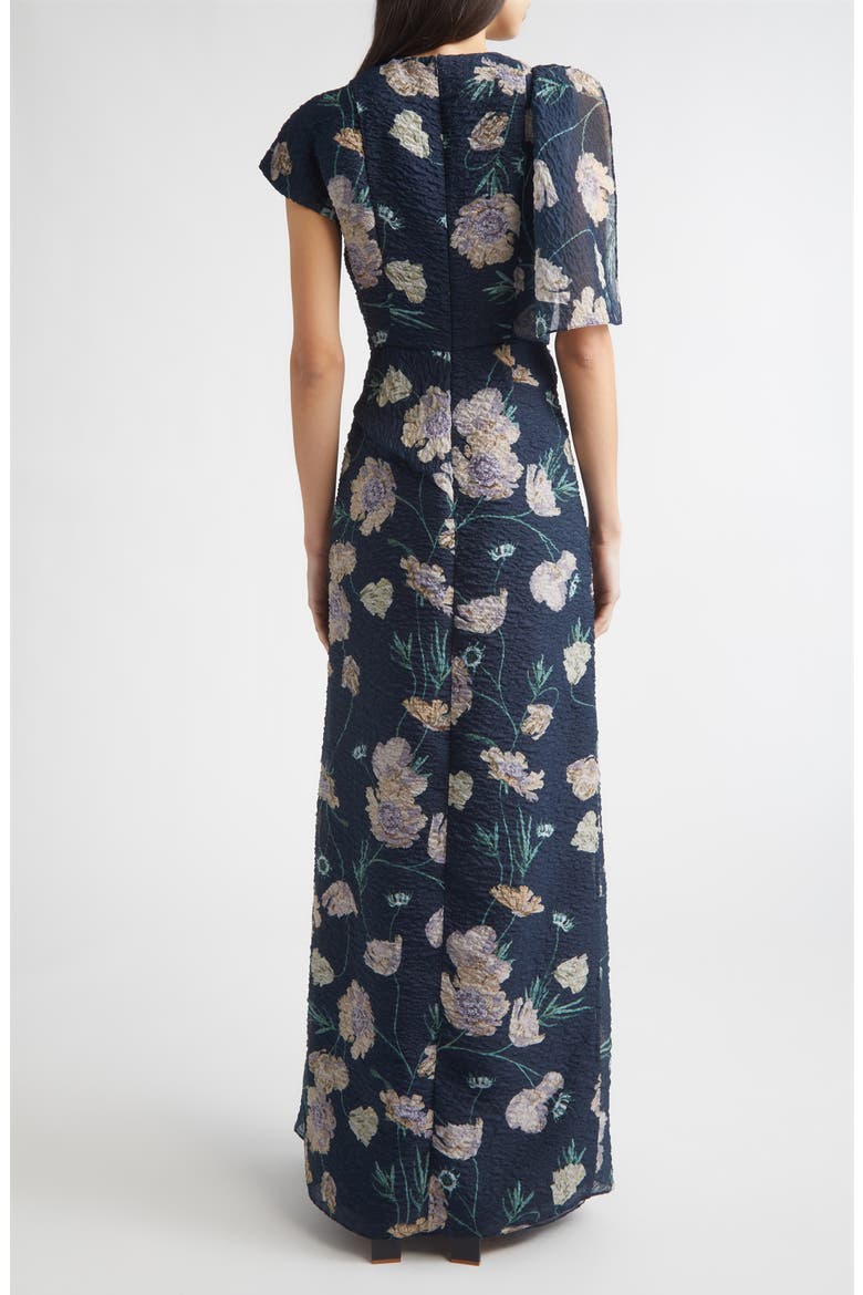 Floral Asymmetric Organza Cloqué Gown, Alternate, color, BELLE EPOQUE POPPY NAVY