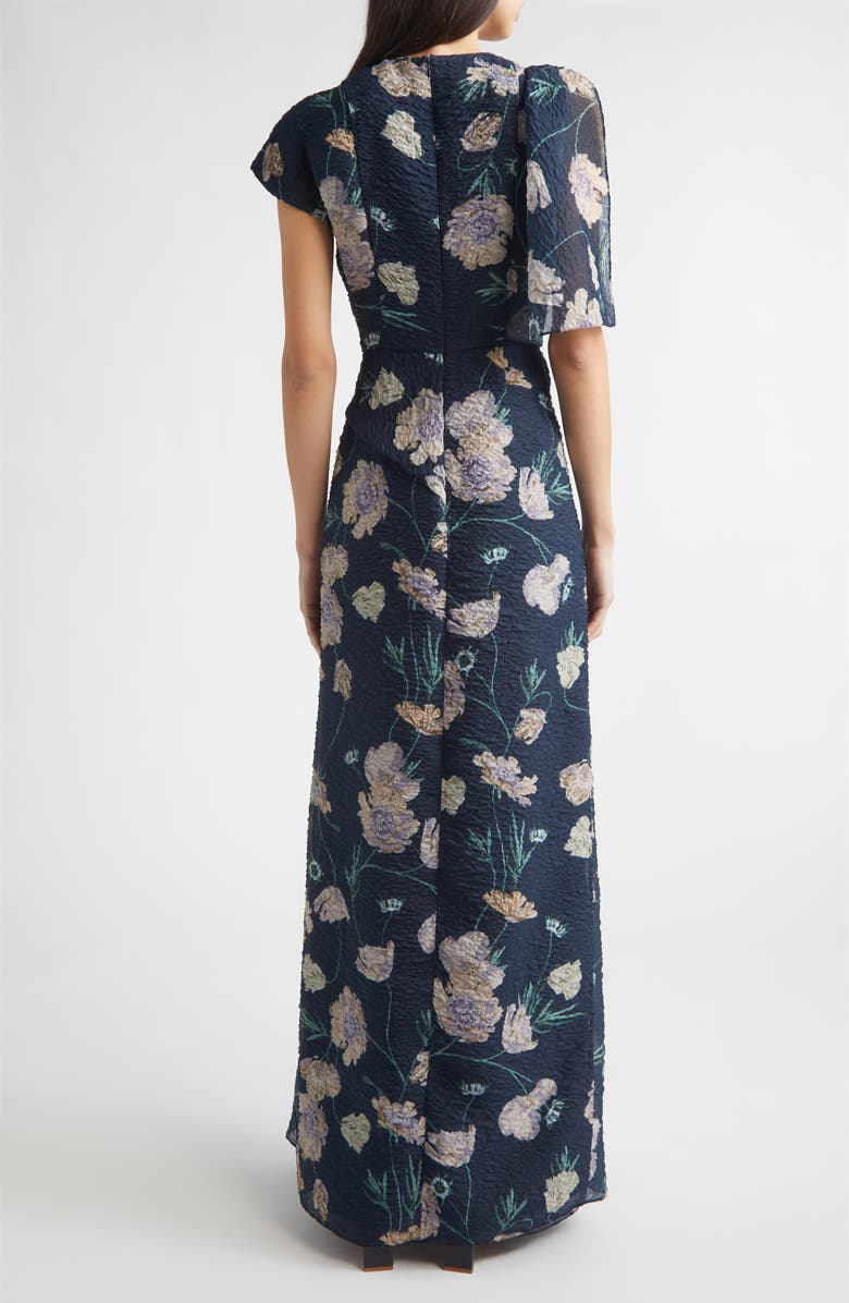 Erdem Floral Asymmetric Organza Cloqué Gown, Alternate, color, Belle Epoque Poppy Navy