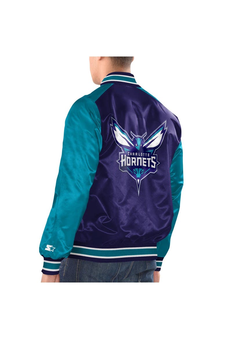 Men's Starter Purple/Teal Charlotte Hornets Renegade Satin Full-Snap Varsity Jacket, Alternate, color, Purple