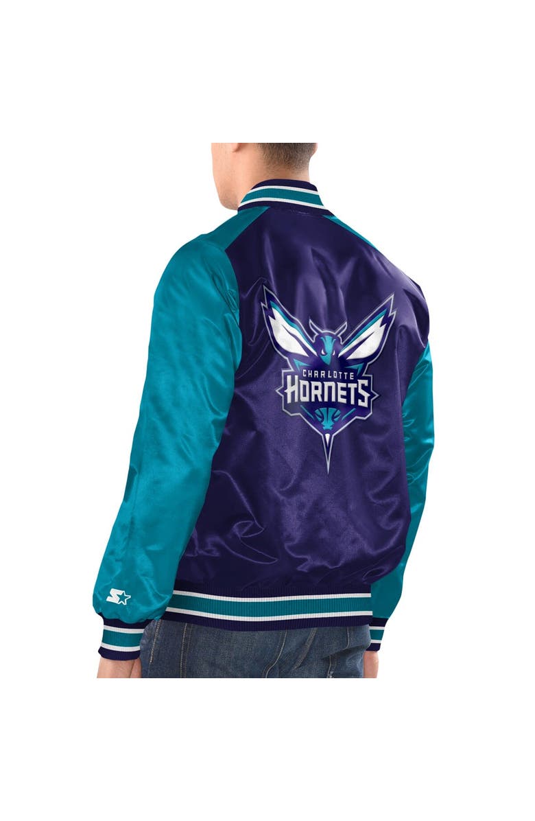 STARTER Men's Starter Purple/Teal Charlotte Hornets Renegade Satin Full-Snap Varsity Jacket, Alternate, color, Purple