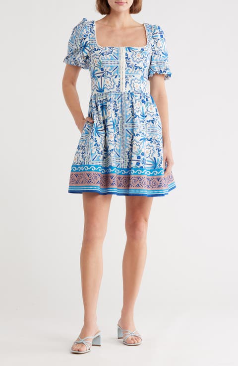 Puff Sleeve Fit-and-Flare Dress