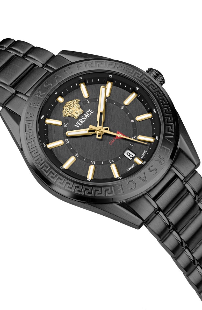 Versace V-Code GMT Black Bracelet Watch, 42mm, Alternate, color,