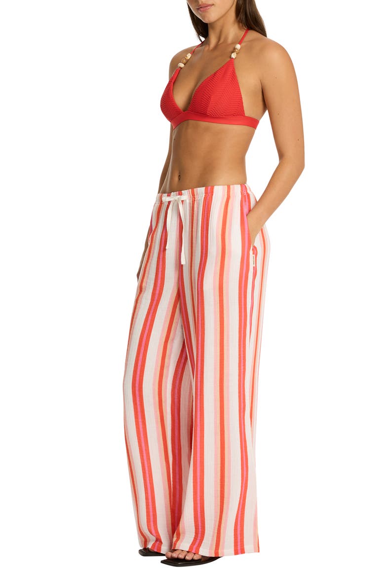 West Coast Surf Cotton Cover-Up Pants, Alternate, color, CORAL