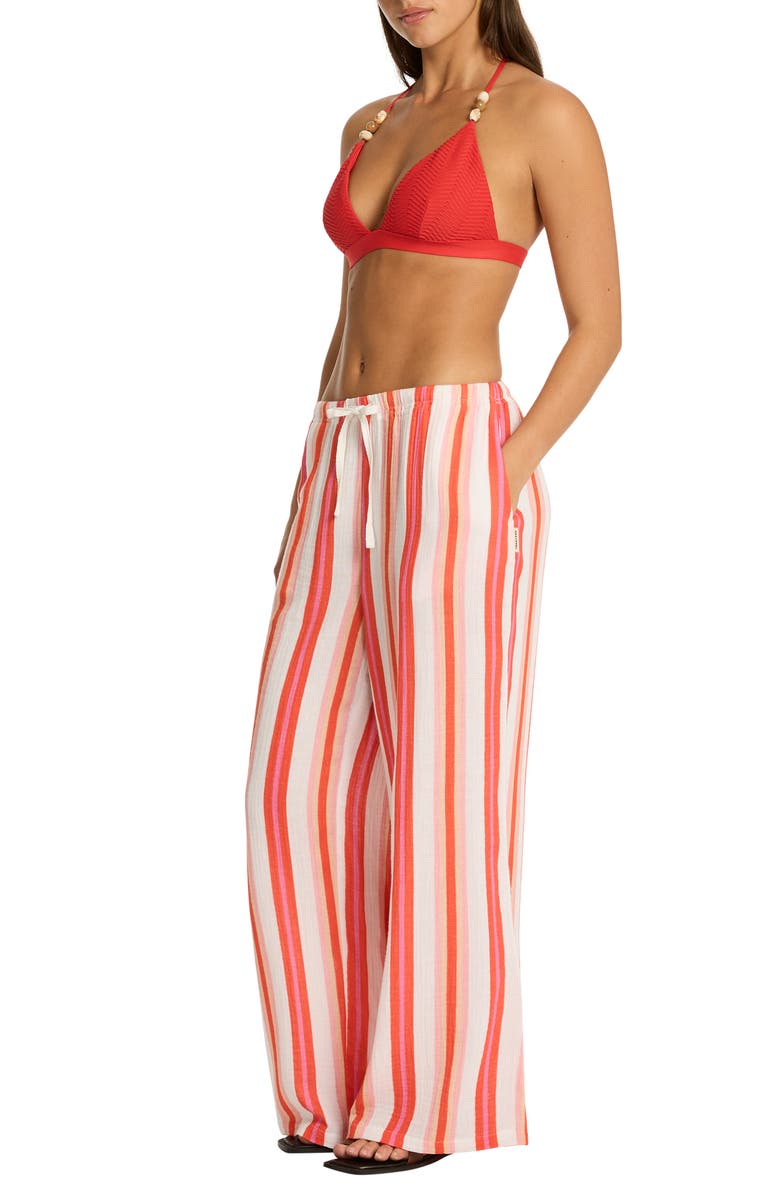 Sea Level West Coast Surf Cotton Cover-Up Pants, Alternate, color, Coral