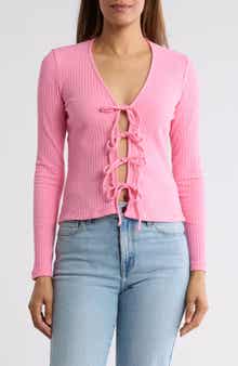 Renee C Tie Front Rib Knit Top