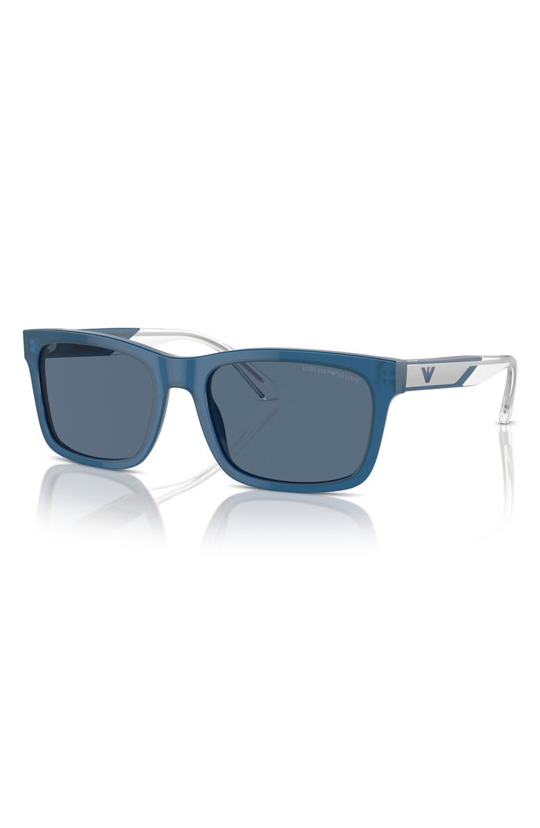 Emporio Armani 57mm Rectangular Sunglasses, Alternate, color, Shiny Opaline Blue / Dark Blue