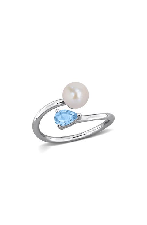 6-6.5mm Cultured Freshwater Pearl & Stone Bypass Ring