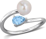 DELMAR 6-6.5mm Cultured Freshwater Pearl & Stone Bypass Ring