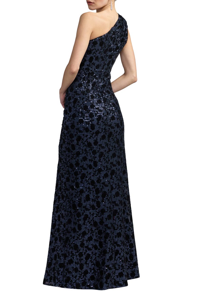 Floral One Shoulder Sequin Gown With Slit, Alternate, color, Midnight