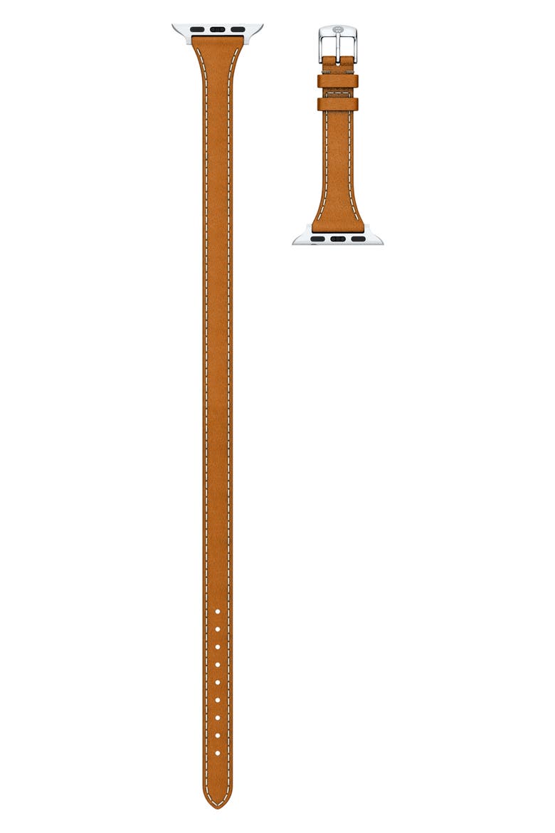 Double Wrap Leather 20mm Smartwatch Watchband, Alternate, color, BROWN