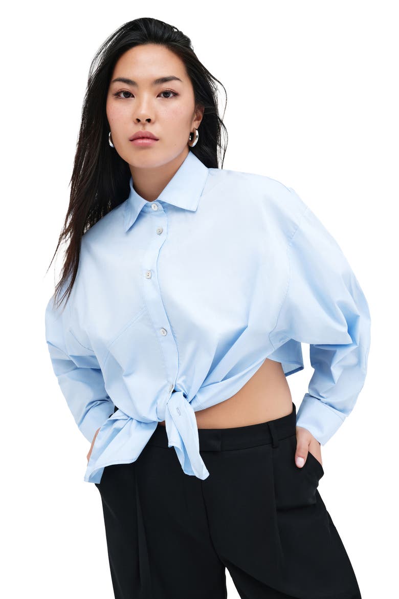 Ezra High-Low Cotton Button-Up Shirt, Alternate, color, LIGHT CIEL