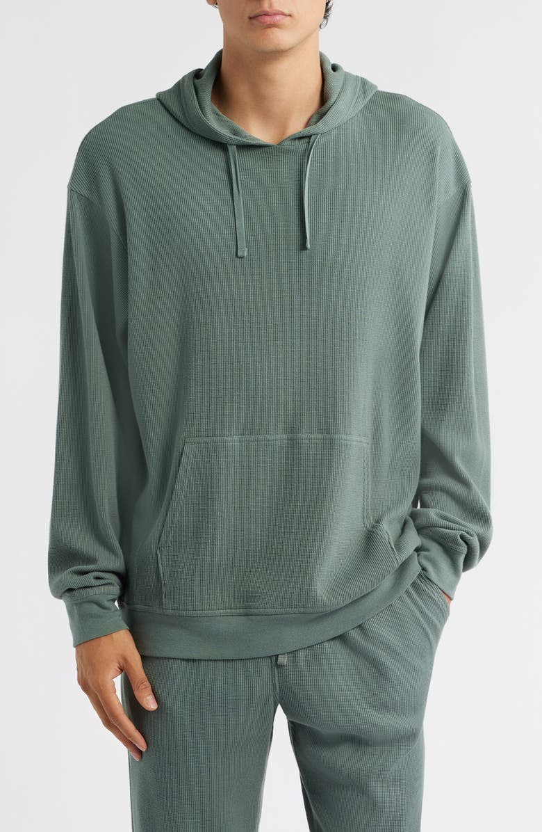 Nordstrom Cotton Blend Thermal Hoodie, Main, color, Green Balsam