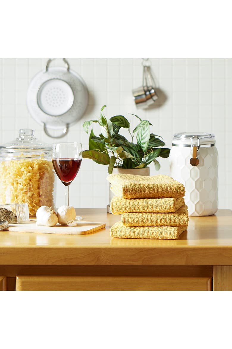 Waffle Terry Dishtowel Set/4, Main, color, Mustard