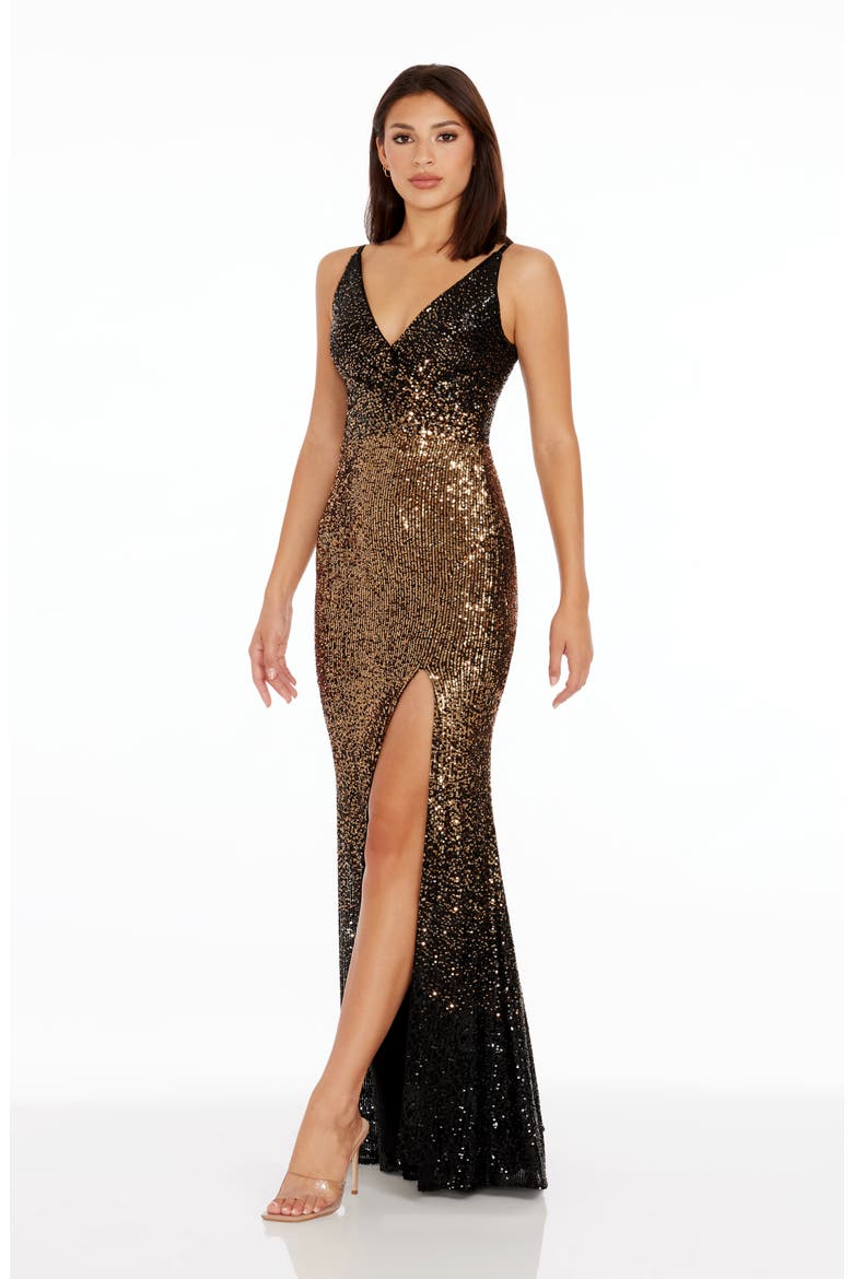 Jordana Sequin Side Slit Gown, Alternate, color, GOLD MULTI