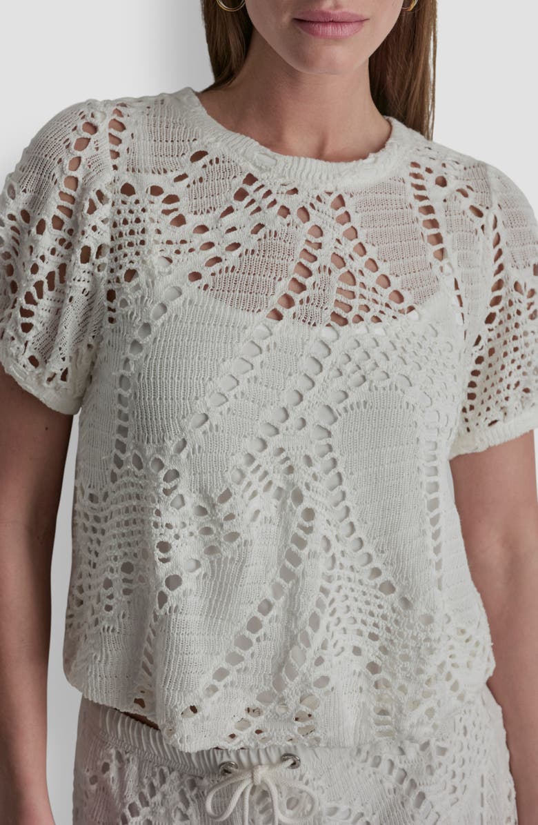 DKNY Leaf Open Stitch Cotton Blend Knit Top, Alternate, color, Ivory