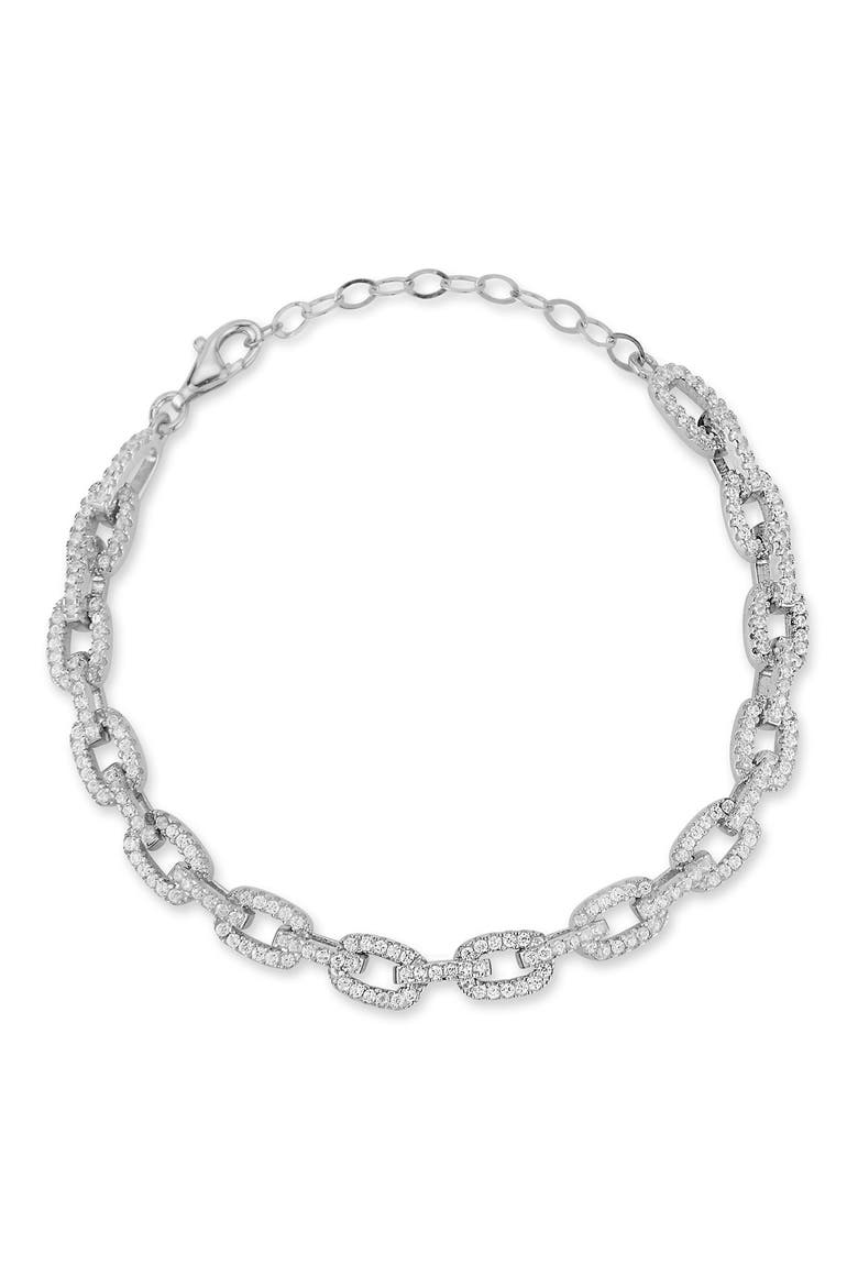 14K Gold Vermeil CZ Link Bracelet, Main, color, SILVER