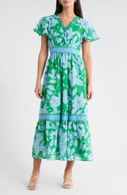 SUGARLIPS Verben Floral Print Surplice Neck Dress