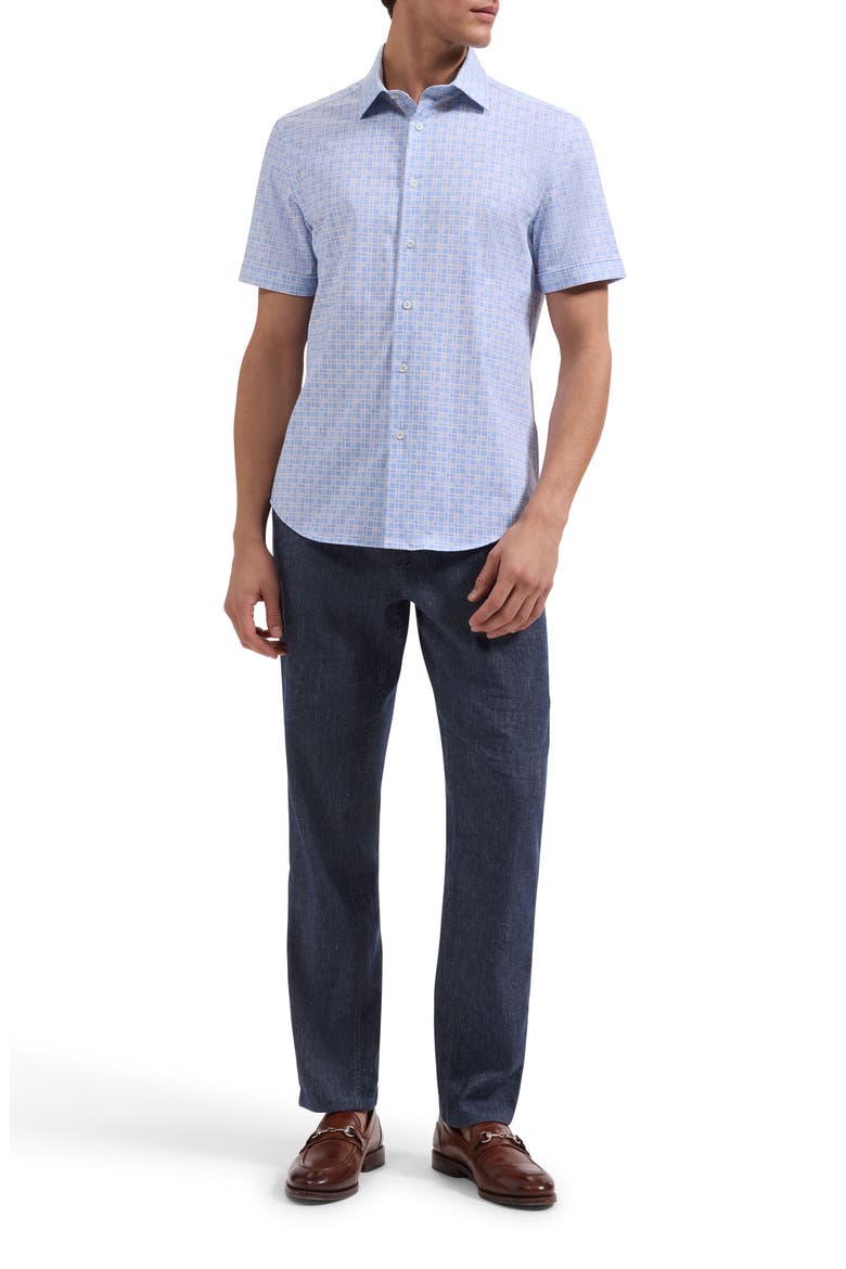 Miles OoohCotton® Check Print Short Sleeve Button-Up Shirt, Alternate, color, AIR BLUE