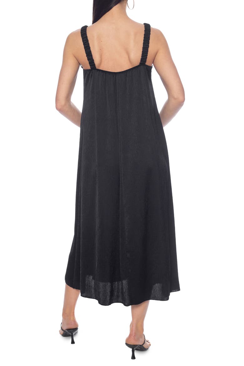 Ruched Strap V-Neck Midi Dress, Alternate, color, BLACK