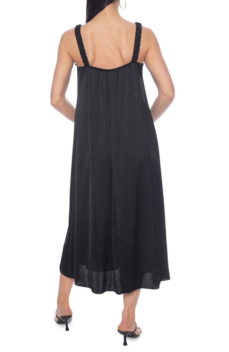 TASH AND SOPHIE Ruched Strap V-Neck Midi Dress, Alternate, color, Black