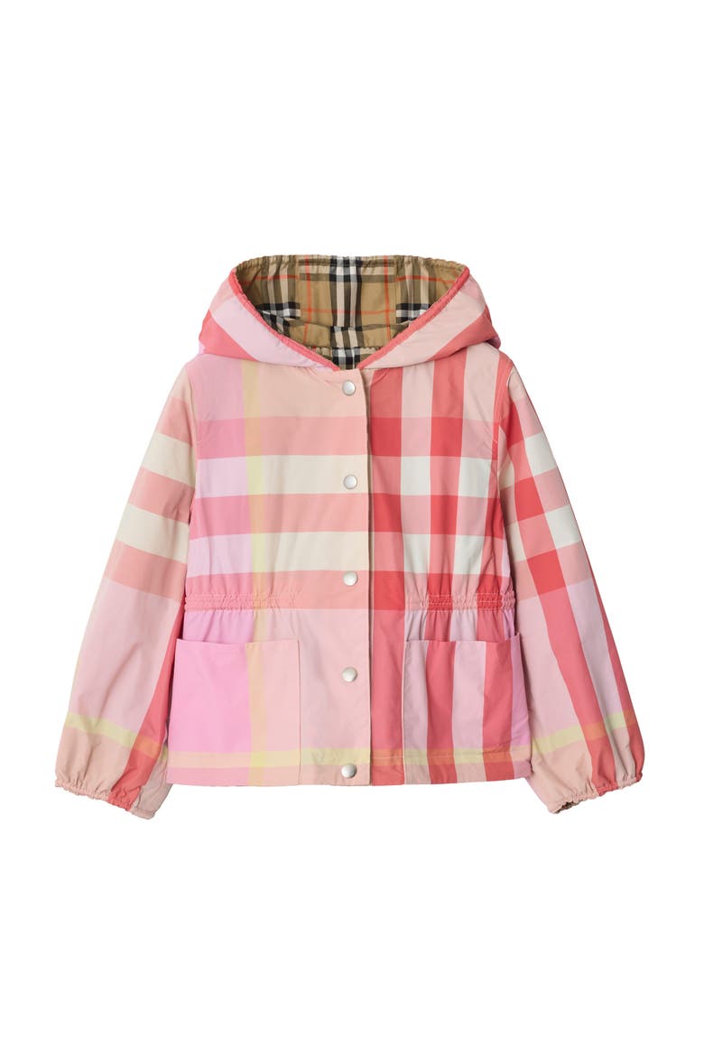 Reversible Check Nylon Hooded Jacket, Main, color, Strawberry pink