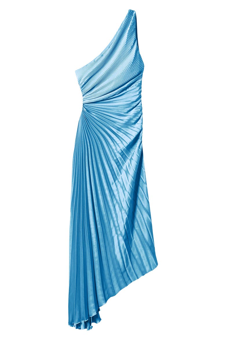one shoulder cut out waist pleated asymmetrical hem dress MANGO One-Shoulder Side Cutout Midi (Women) this satin dress ensures Silk-Satin Long Mint Green Floral Size:14US/46FR/18UK
