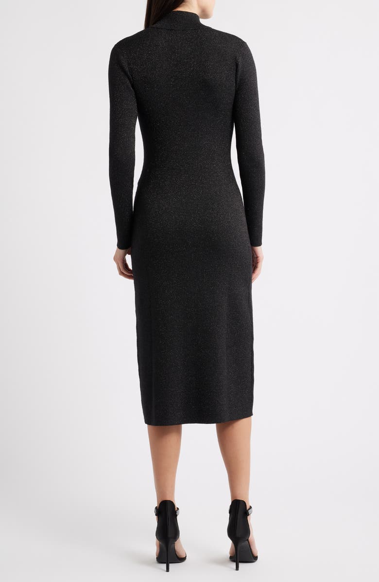 Elie Tahari The Chaya Metallic Button Detail Long Sleeve Sweater Dress, Alternate, color, Noir Black/ Gold Lurex