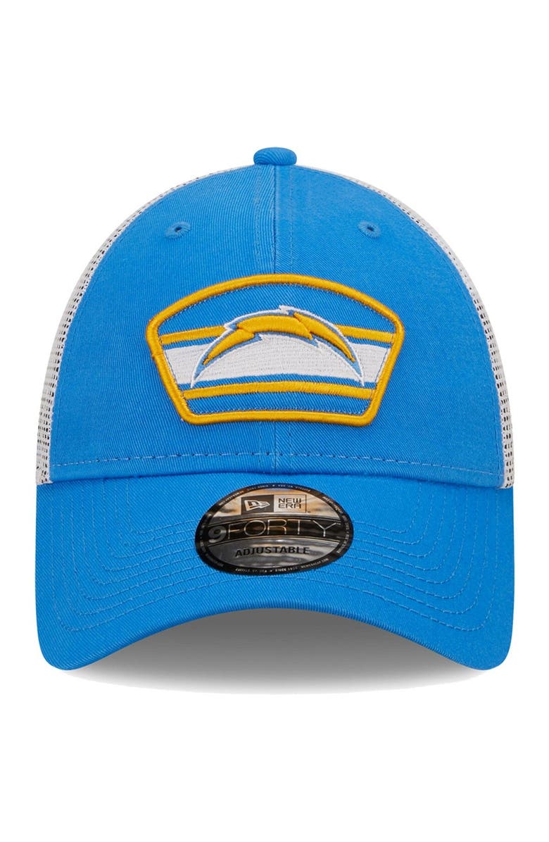 New Era Men's New Era Powder Blue/White Los Angeles Chargers Logo Patch Trucker 9FORTY Snapback Hat, Alternate, color,