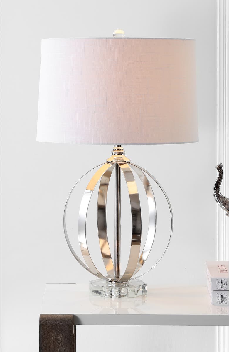 JONATHAN Y Logan 26" Metal Orb LED Table Lamp, Polished Nickel, Alternate, color, Polished Nickel/Clear