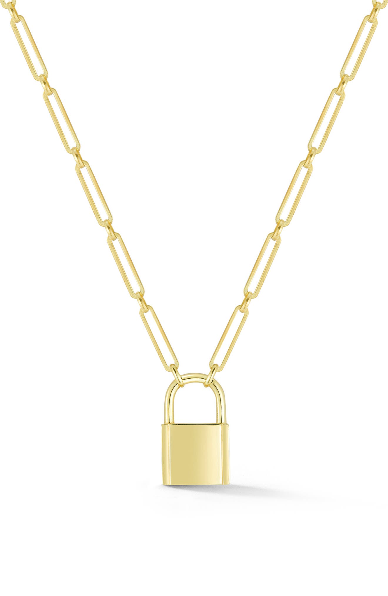 Sphera Milano Padlock Pendant Paperclip Chain Necklace In Gold