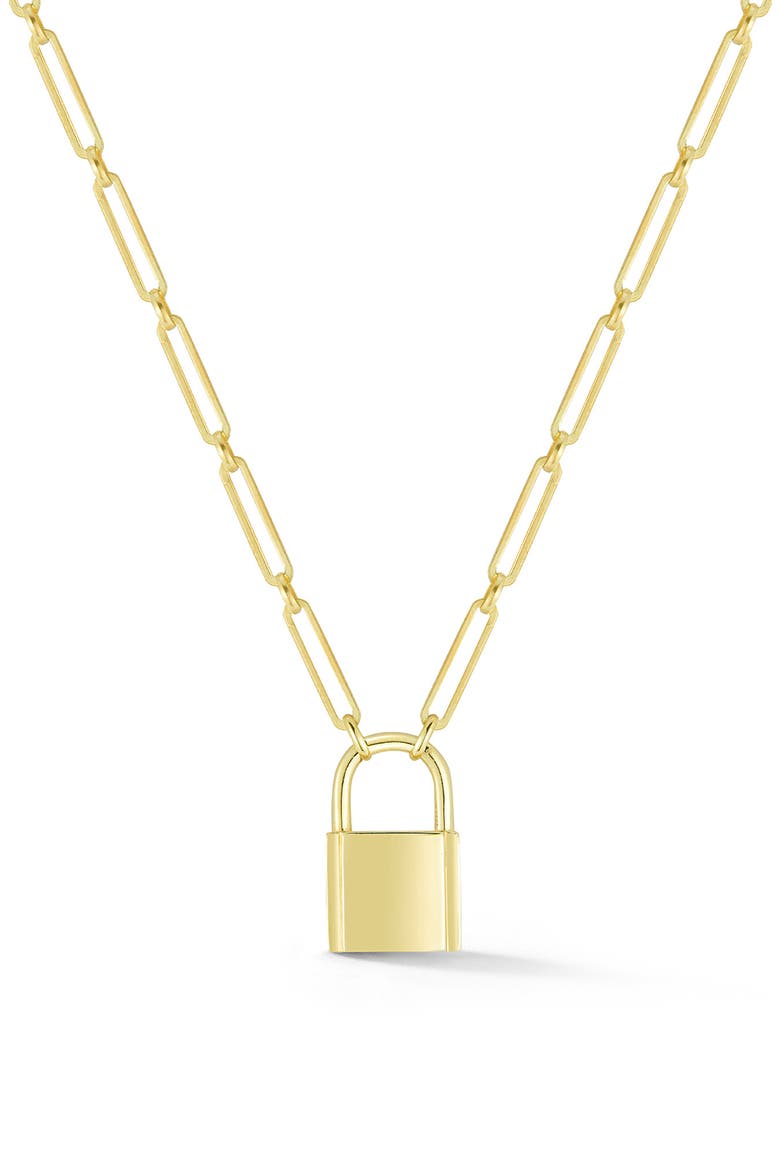 Padlock Pendant Paperclip Chain Necklace, Main, color, GOLD