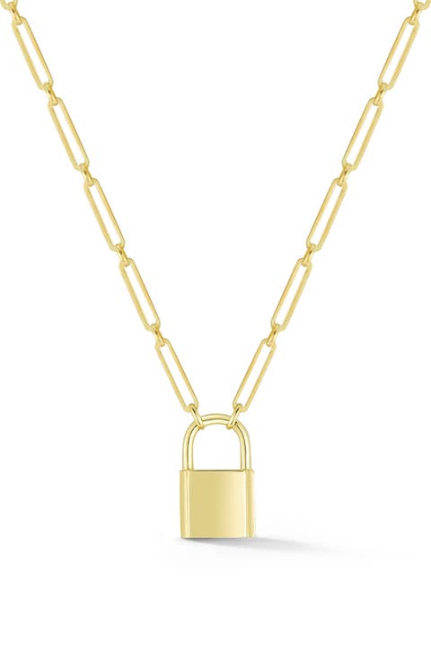Padlock Pendant Paperclip Chain Necklace