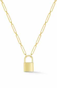 Padlock Pendant Paperclip Chain Necklace