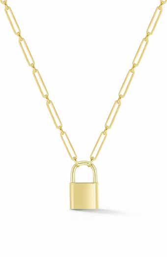 Padlock Pendant Paperclip Chain Necklace