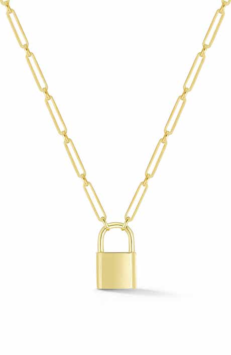 Padlock Pendant Paperclip Chain Necklace