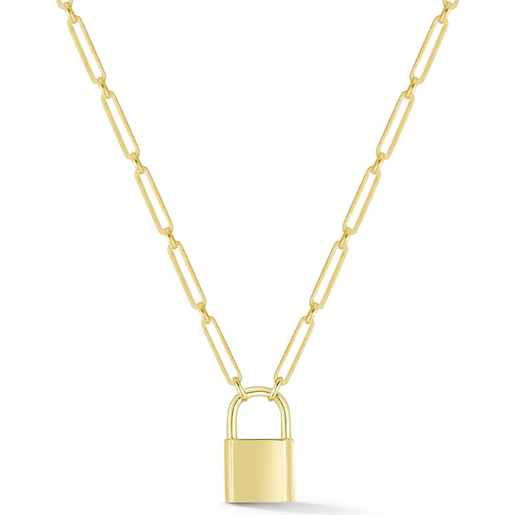 Sphera Milano Padlock Pendant Paperclip Chain Necklace In Gold