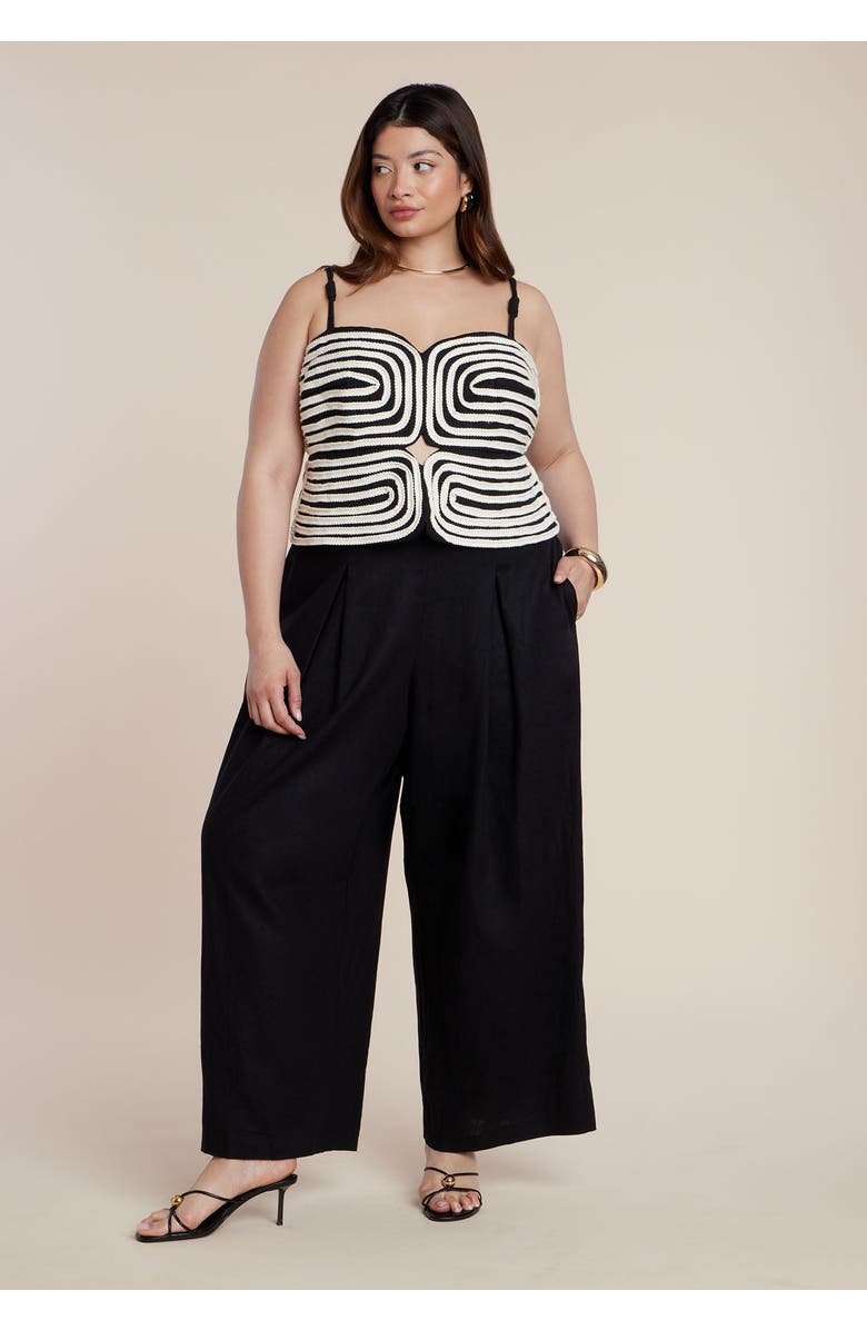 ELOQUII Embroidered Pleated Jumpsuit, Main, color, Black Onyx