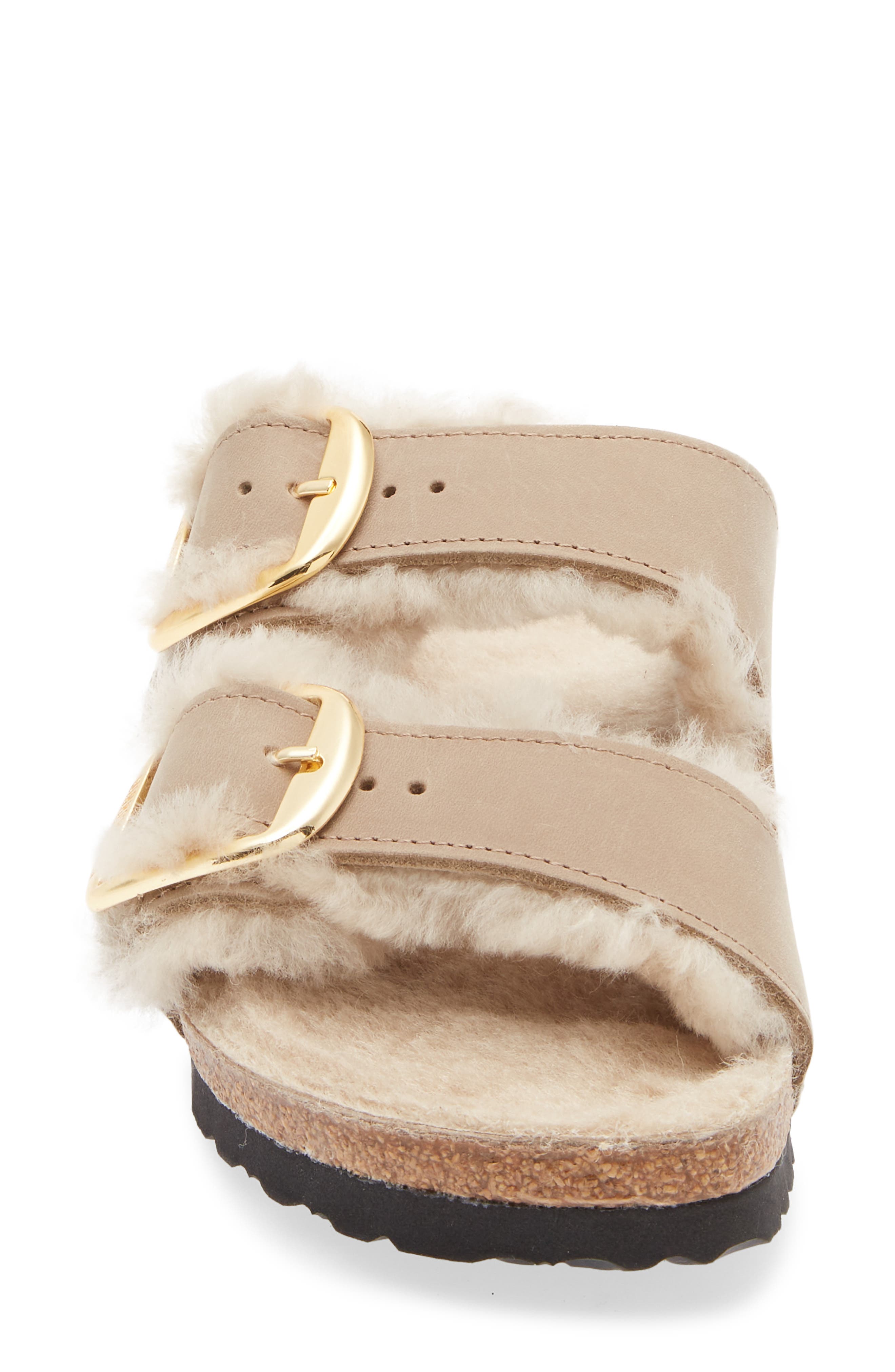 Birkenstock Arizona Big Buckle Genuine Shearling Lined Sandal, Alternate, color, Tobacco Brown