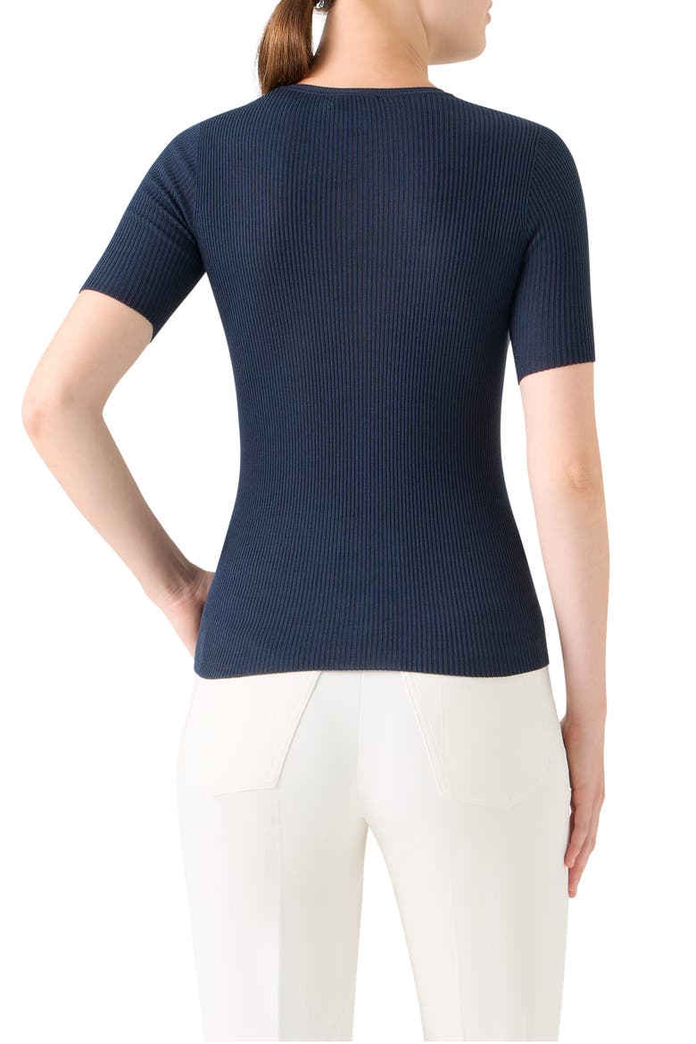 Short Sleeve Silk & Cotton Rib Sweater, Alternate, color, NAVY