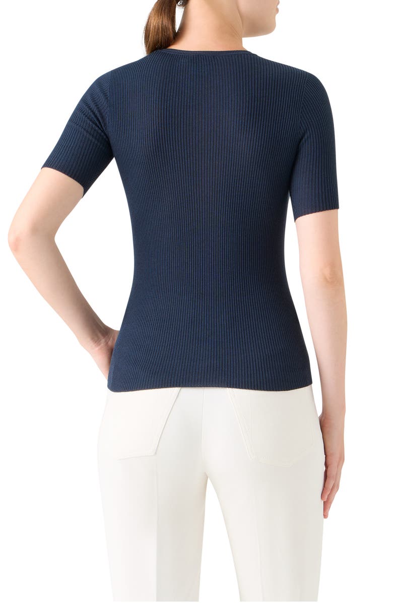 Akris Short Sleeve Silk & Cotton Rib Sweater, Alternate, color, Navy