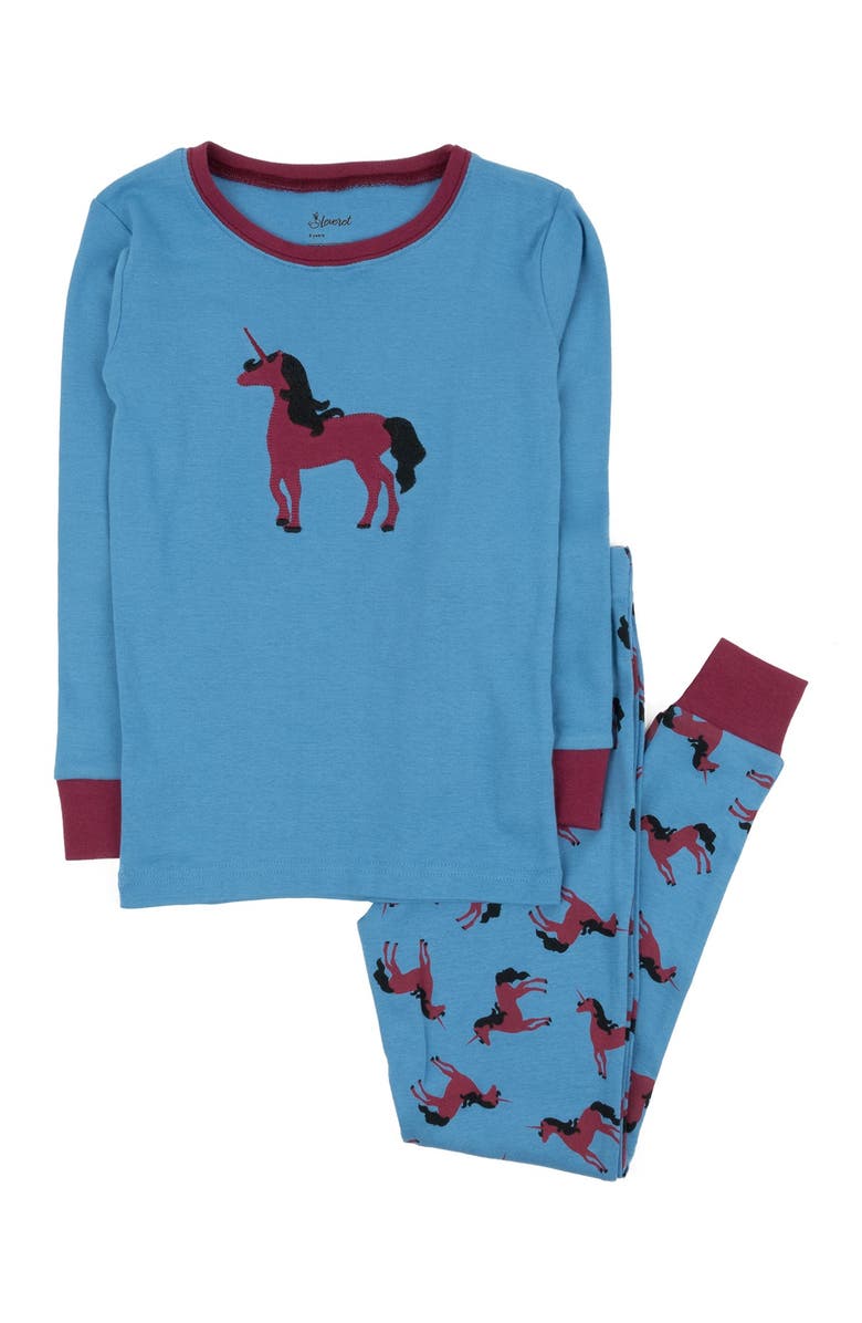 Leveret Blue Unicorn Pajama, Main, color, 