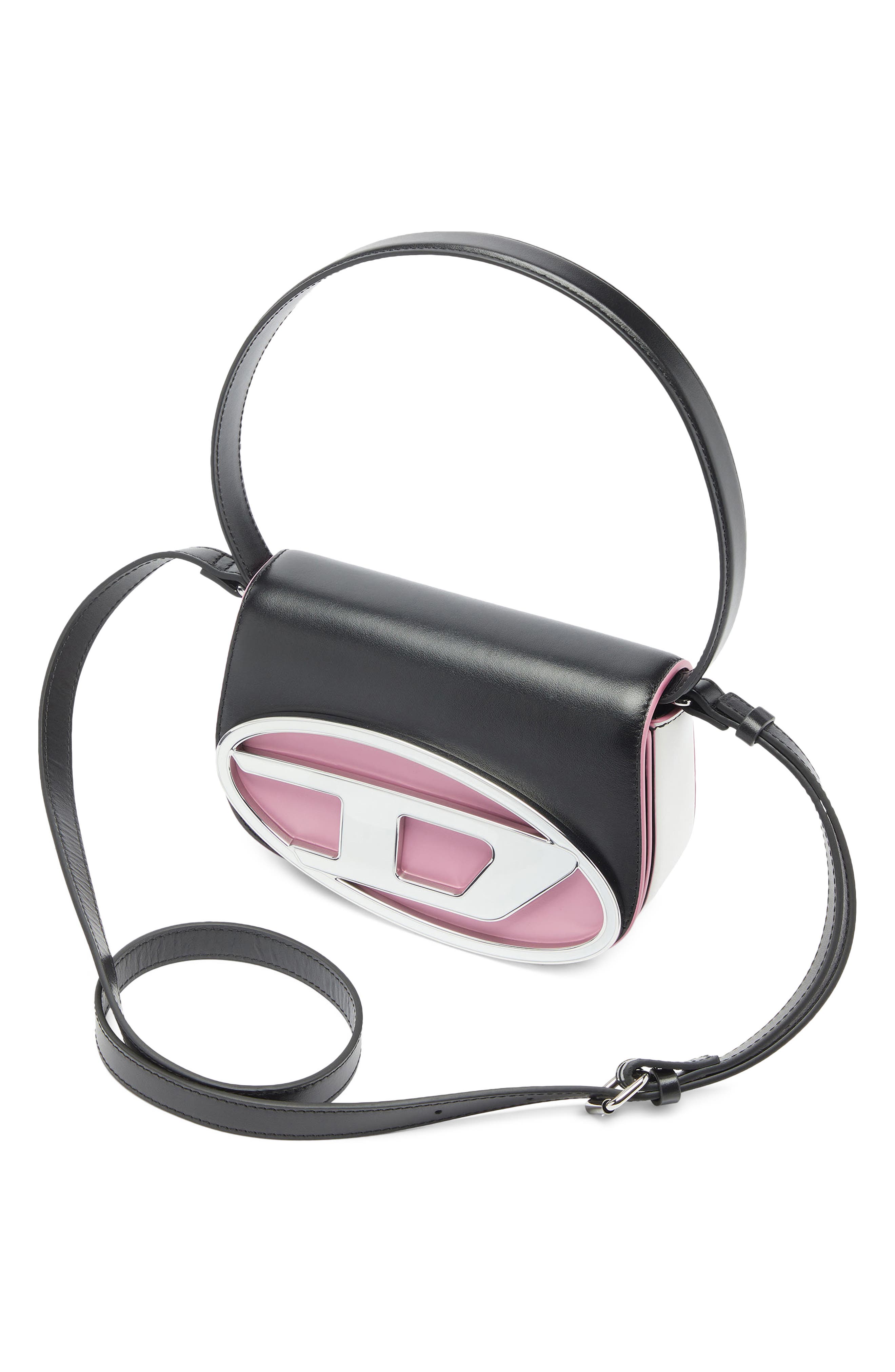 1DR Logo Leather Shoulder Bag, Alternate, color, BLACK/ PINK